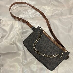 Michael Kors Dark Brown Belt Bag with Gold Chain